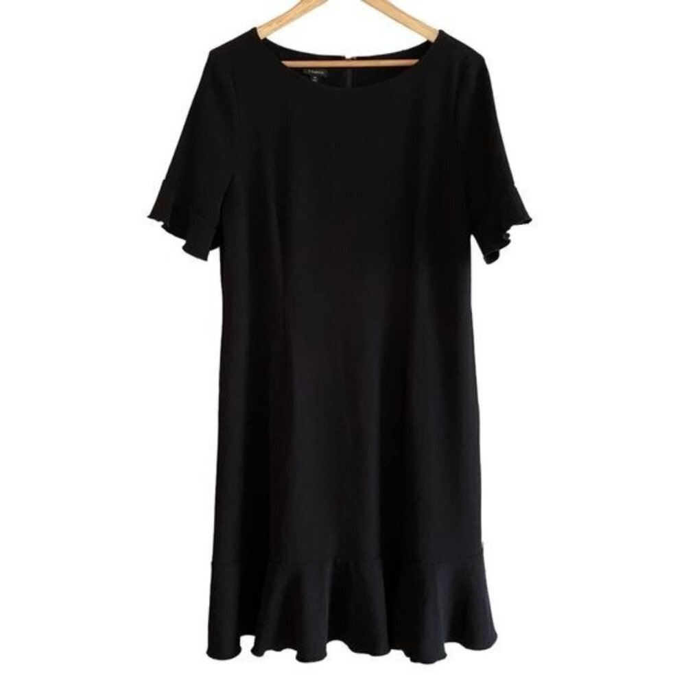 Talbots Womens Short Sleeve Flounce Hem Midi Dress Size 14 Black Bow Details